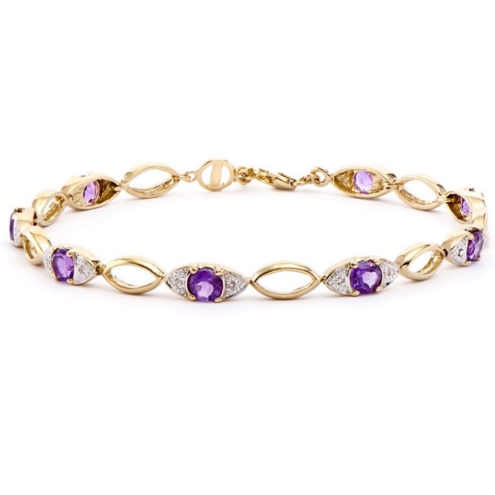 Amethyst & Diamond 18k gold plated sterling silver evil eye Tennis Bracelet